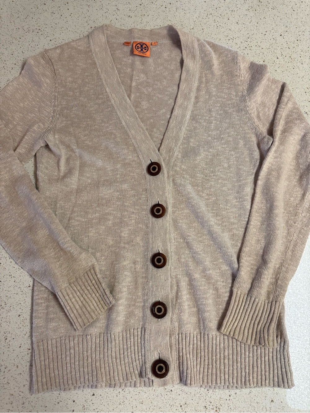 Tory Burch Beige Button-Front V-Neck Cardigan - Pre-Owned